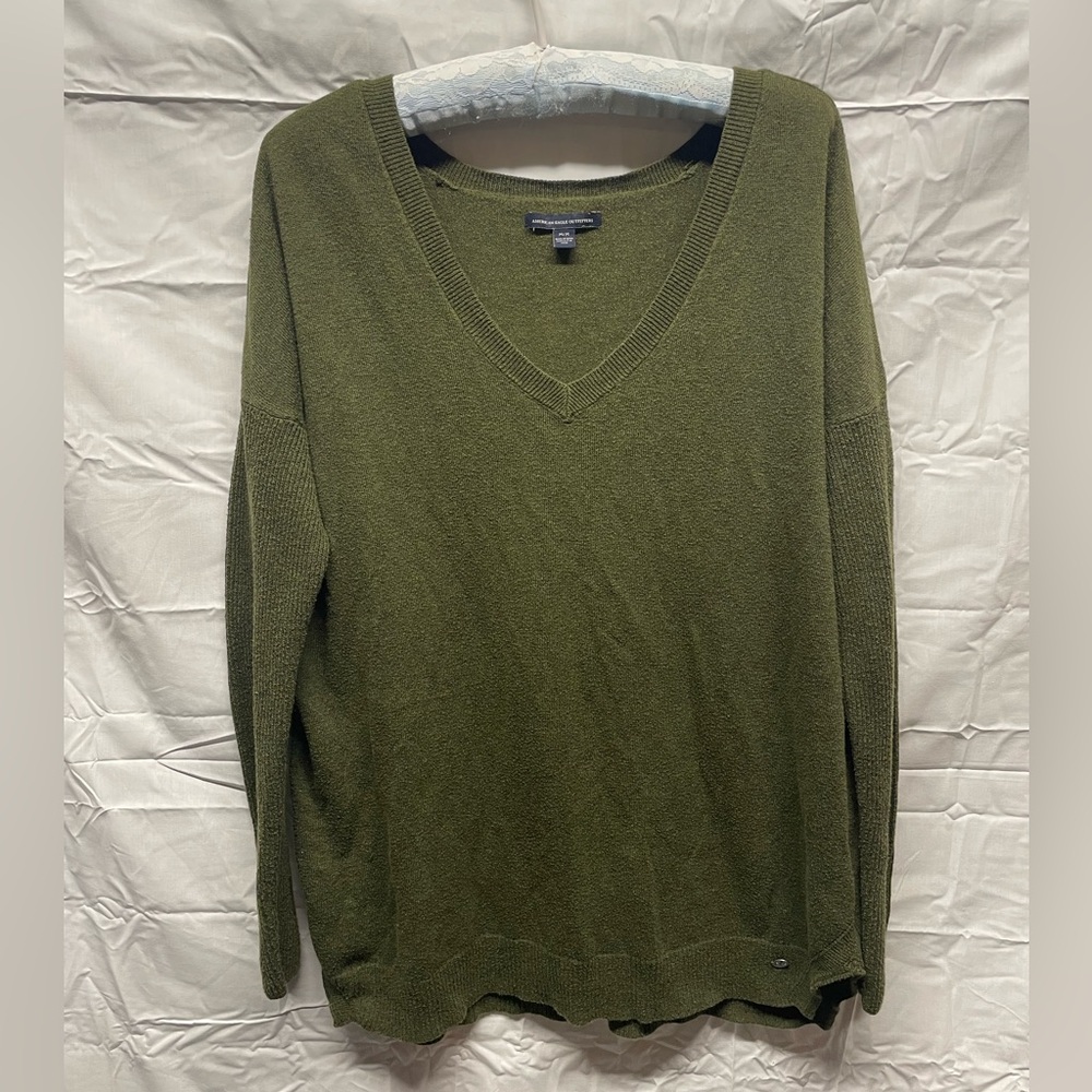 American Eagle Outfitters Medium Olive Green V-Neck Sweater